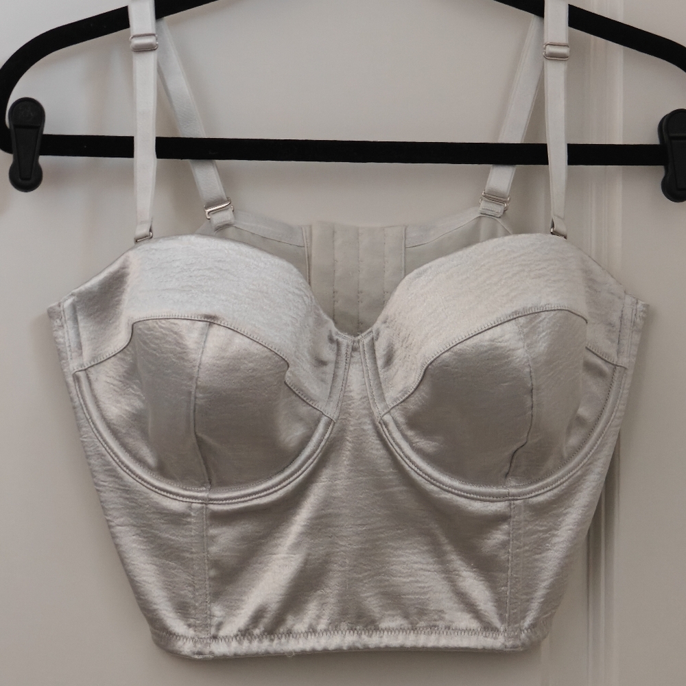 Victoria's Secret Dream Angels strapless Silver bustier long line satin 38D - Picture 3 of 9